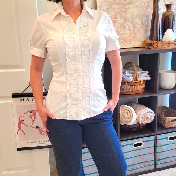 Flavio Castellani Tops - Flavio Castellani white button down ruffled blouse